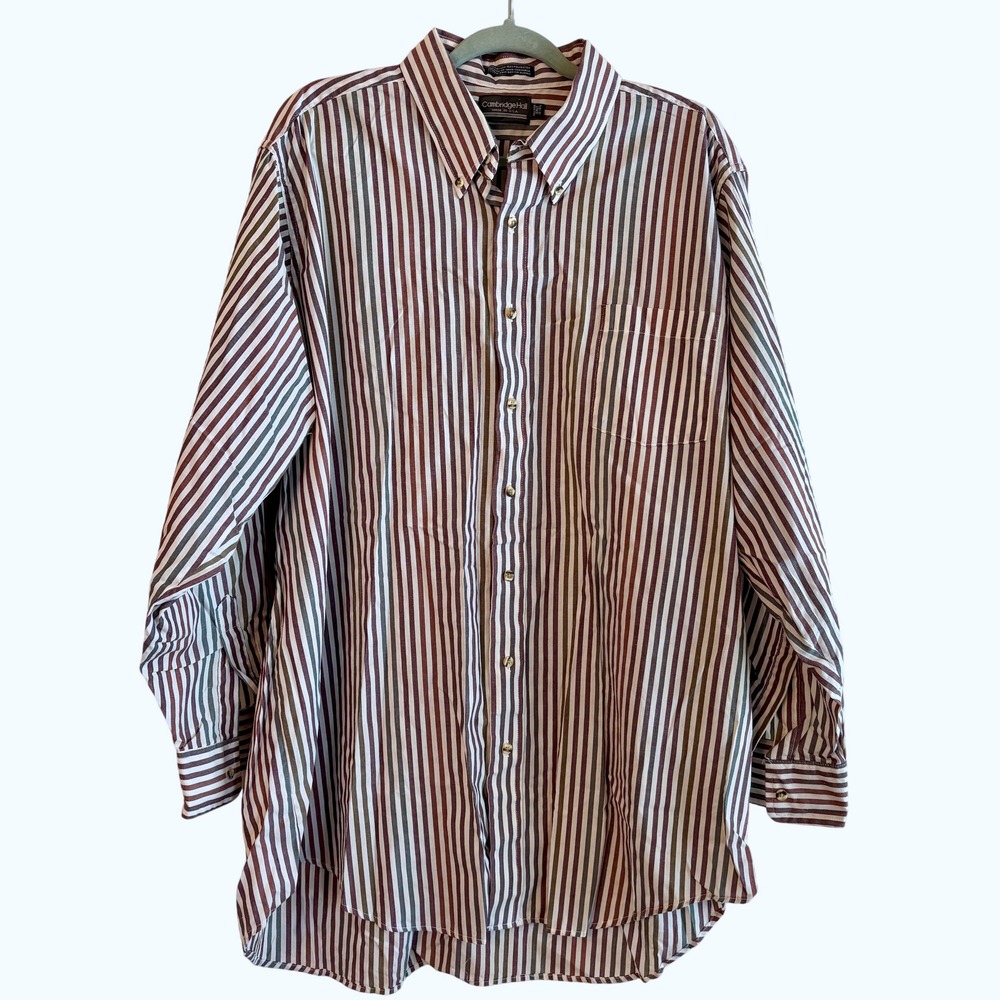 Muted Jewel Tone Preppy Striped 90s Long Sleeve‎ Button Down Shirt Sz 2XLT Tall